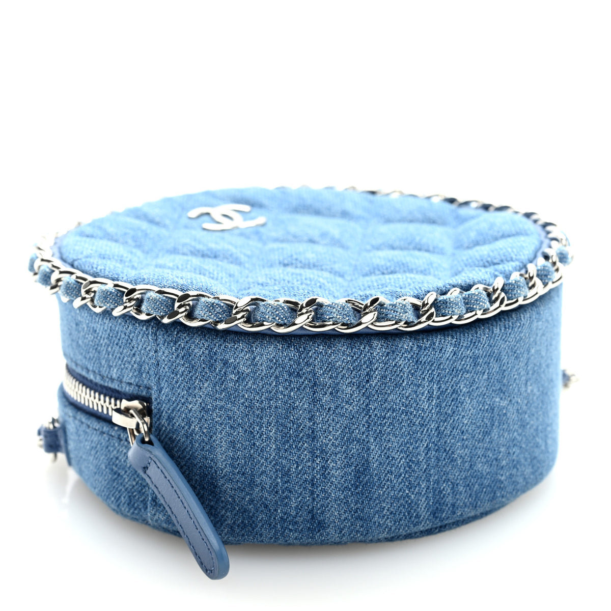 Chanel Denim Quilted Round Clutch With Chain Blue 4 of 10