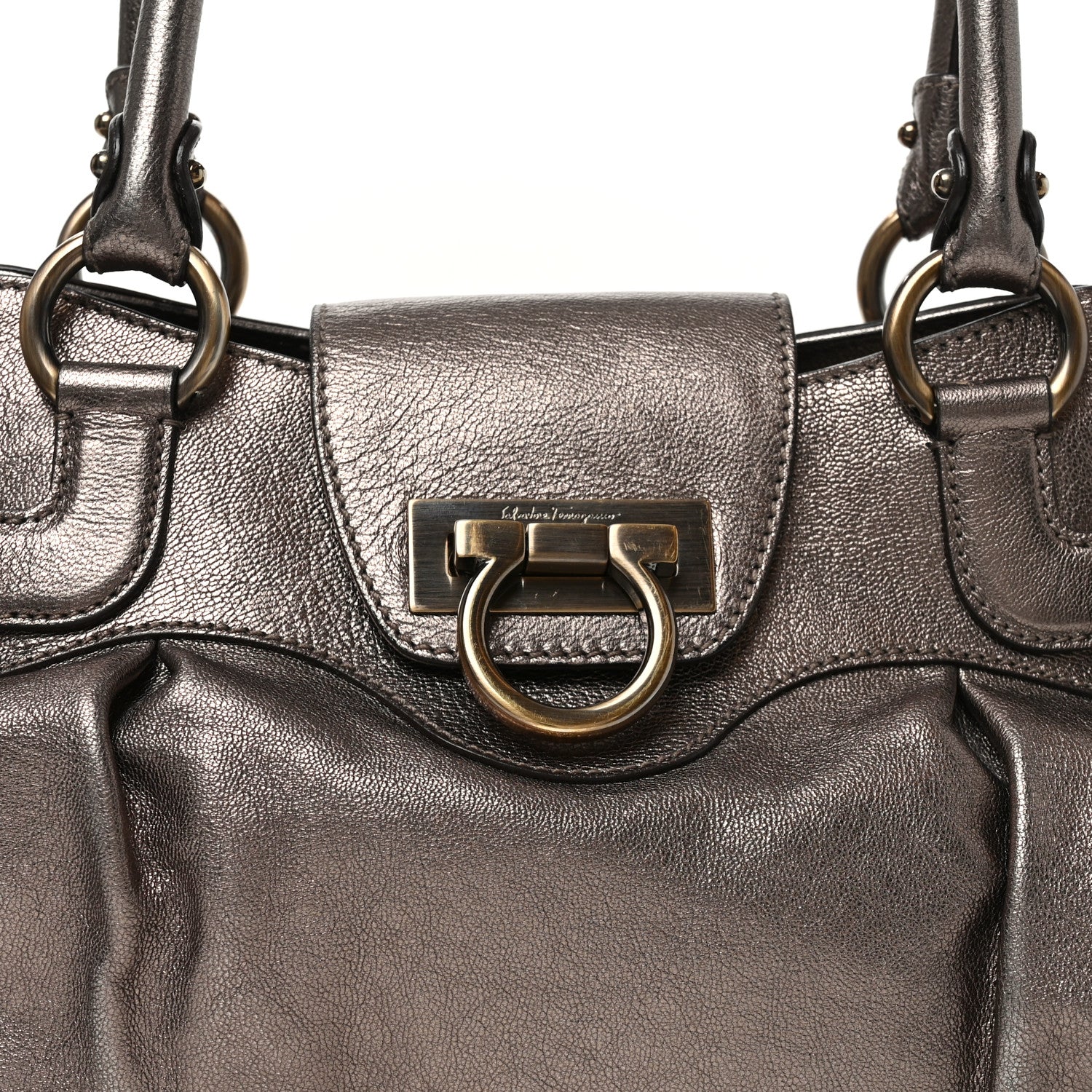 Salvatore Ferragamo Calfskin Marisa Shoulder Bag Bronze 8 of 11