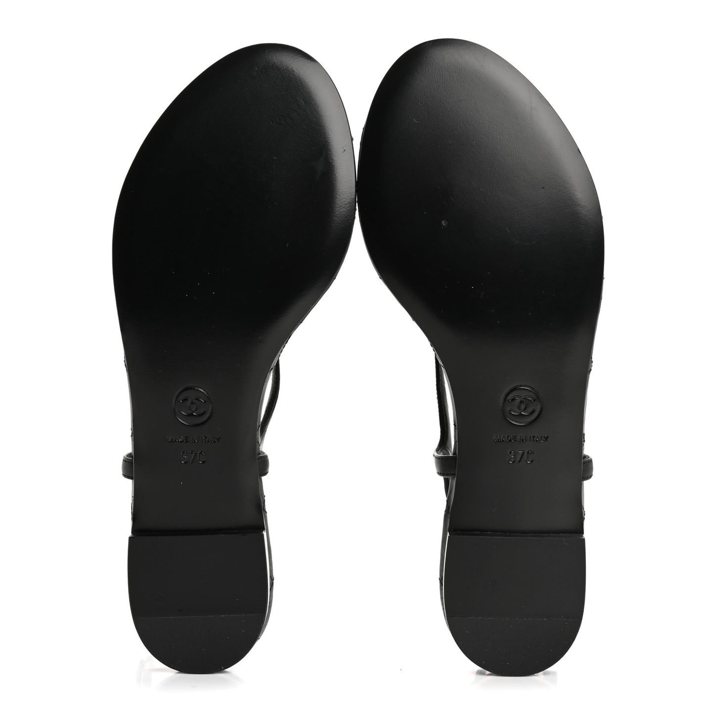 Calfskin Paris Dallas Quilted Star CC Thong Sandals 37 Black