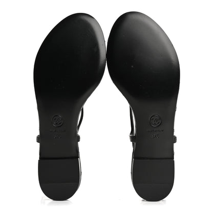 Chanel Calfskin Paris Dallas Quilted Star CC Thong Sandals 37 Black 6 of 10