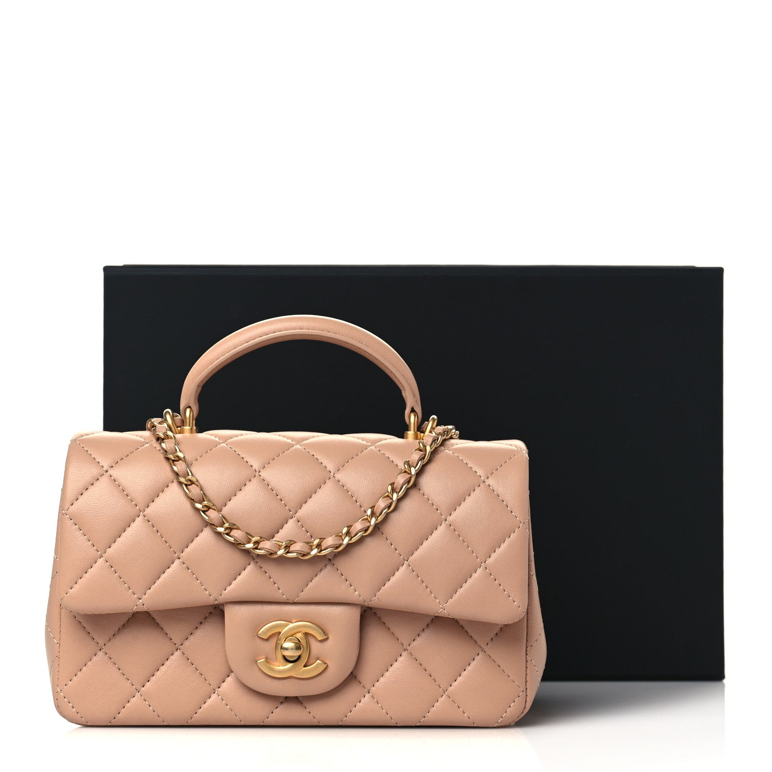 Chanel Lambskin Quilted Mini Top Handle Rectangular Flap Beige 10 of 10