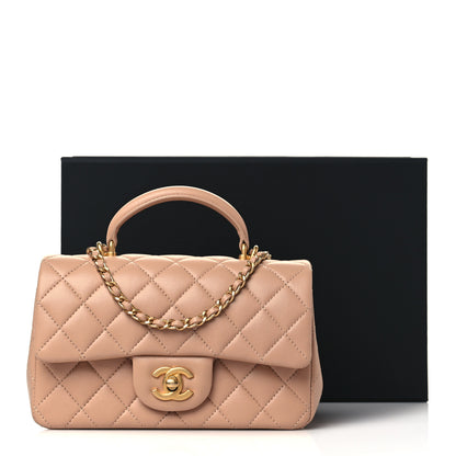Chanel Lambskin Quilted Mini Top Handle Rectangular Flap Beige 10 of 10