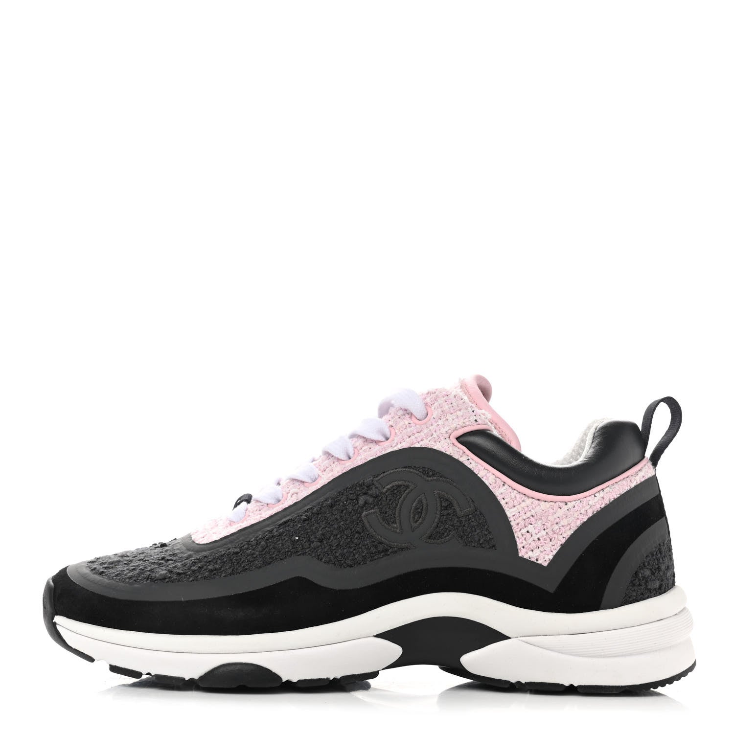 Chanel Tweed Suede Calfskin CC Sneakers 37 Gray Pink 1 of 7