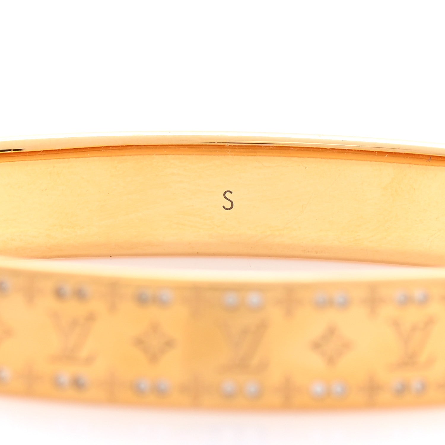 Louis Vuitton Brass Crystal Monogram Nanogram Strass Cuff S Gold 5 of 7