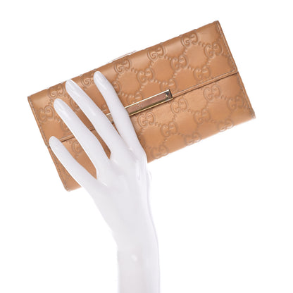 Gucci Guccissima Margaux Calfskin Metal Bar Continental Flap Wallet Beige 2 of 13