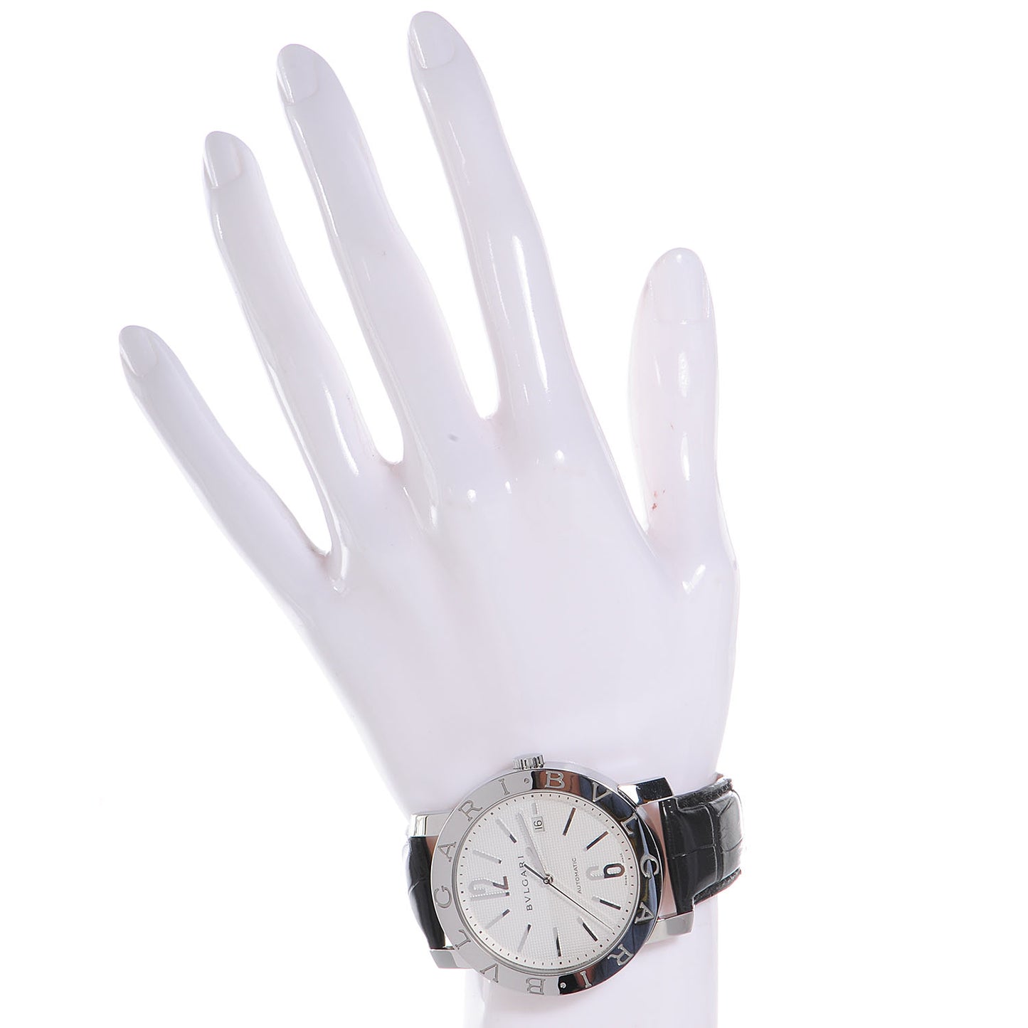 BVLGARI Mens Stainless Steel Leather 41mm Solotempo Watch White