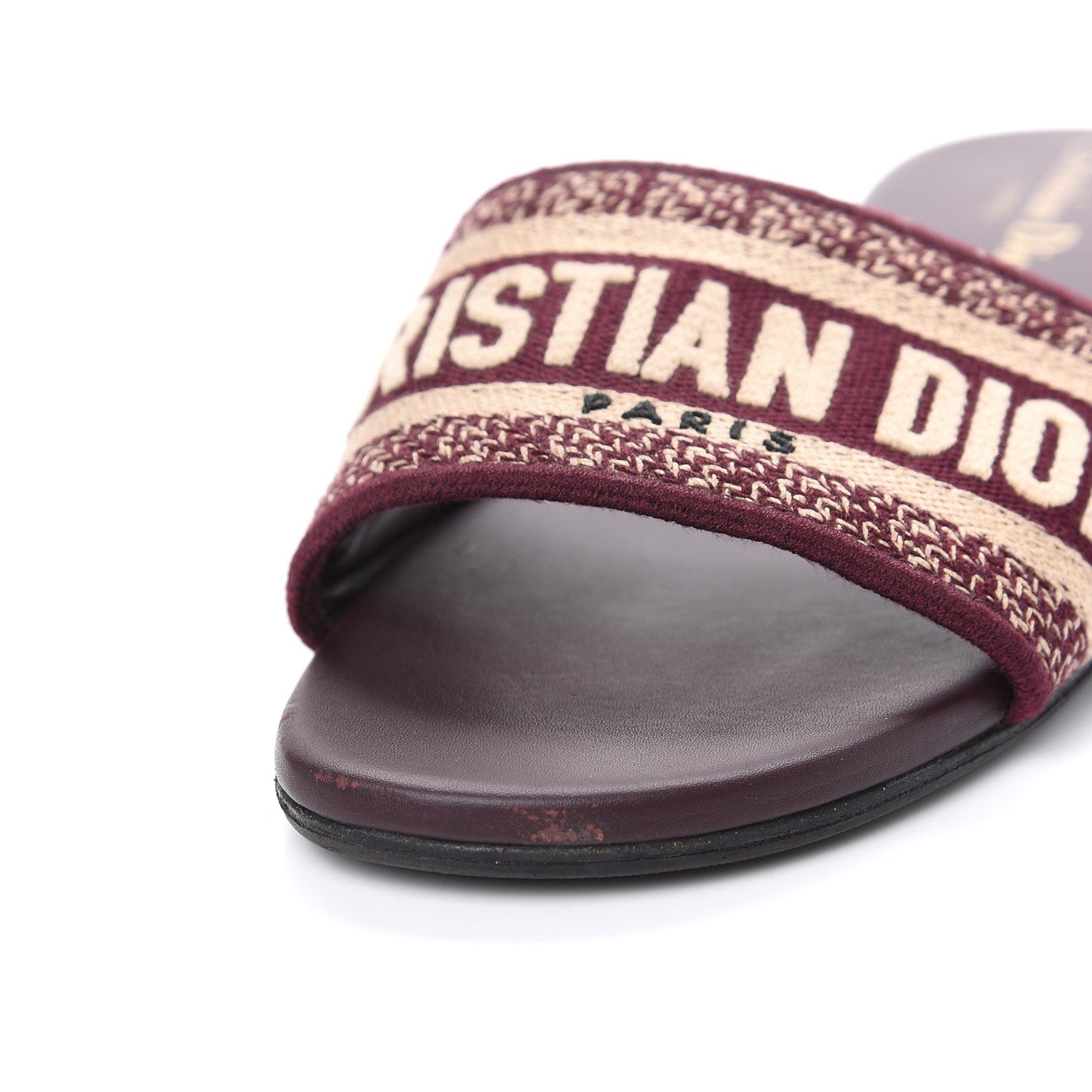Christian Dior Canvas Embroidered Dway Flat Slide Sandals 37.5 Deep Amaranth 6 of 9