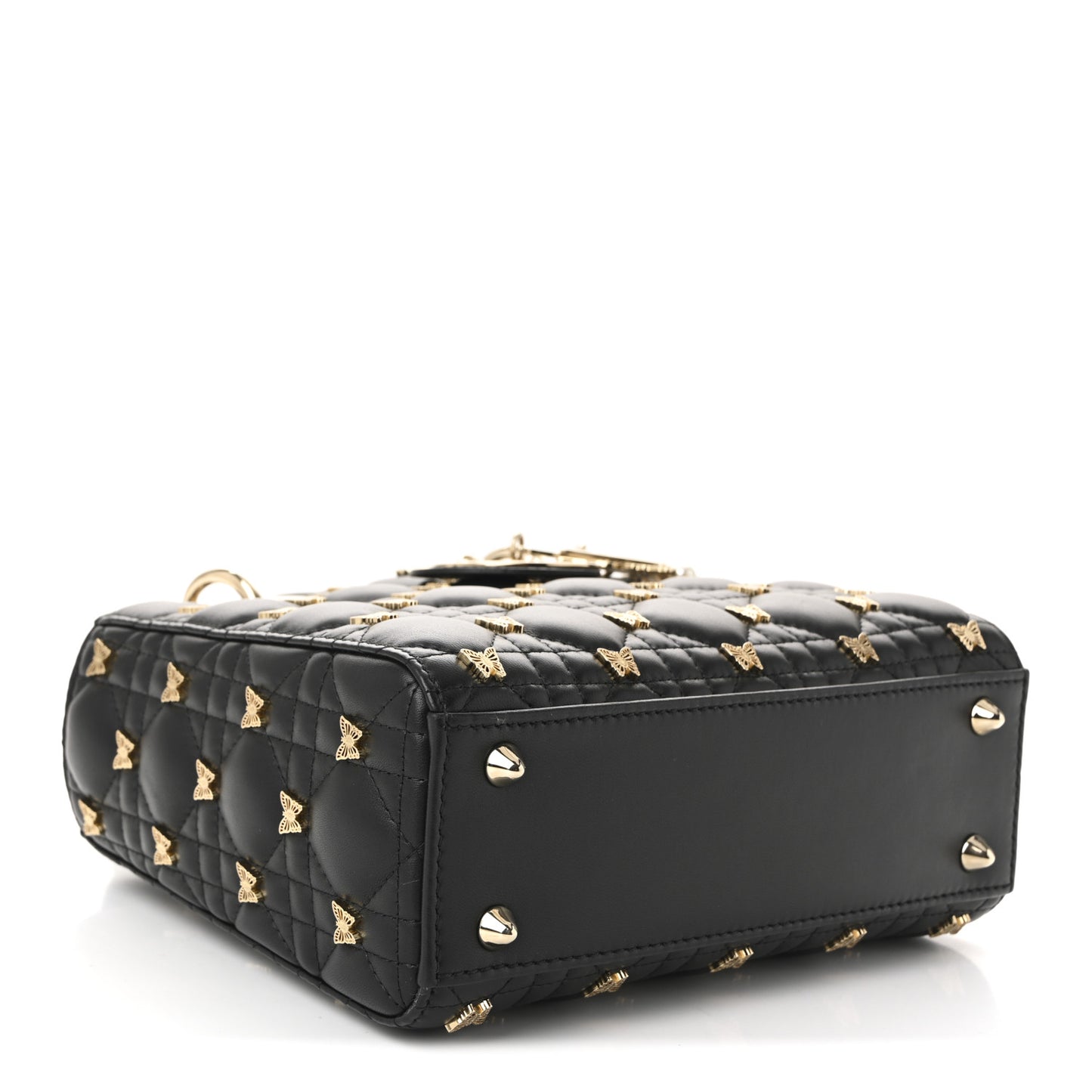 Lambskin Cannage Butterfly Studs Small Lady Dior Black