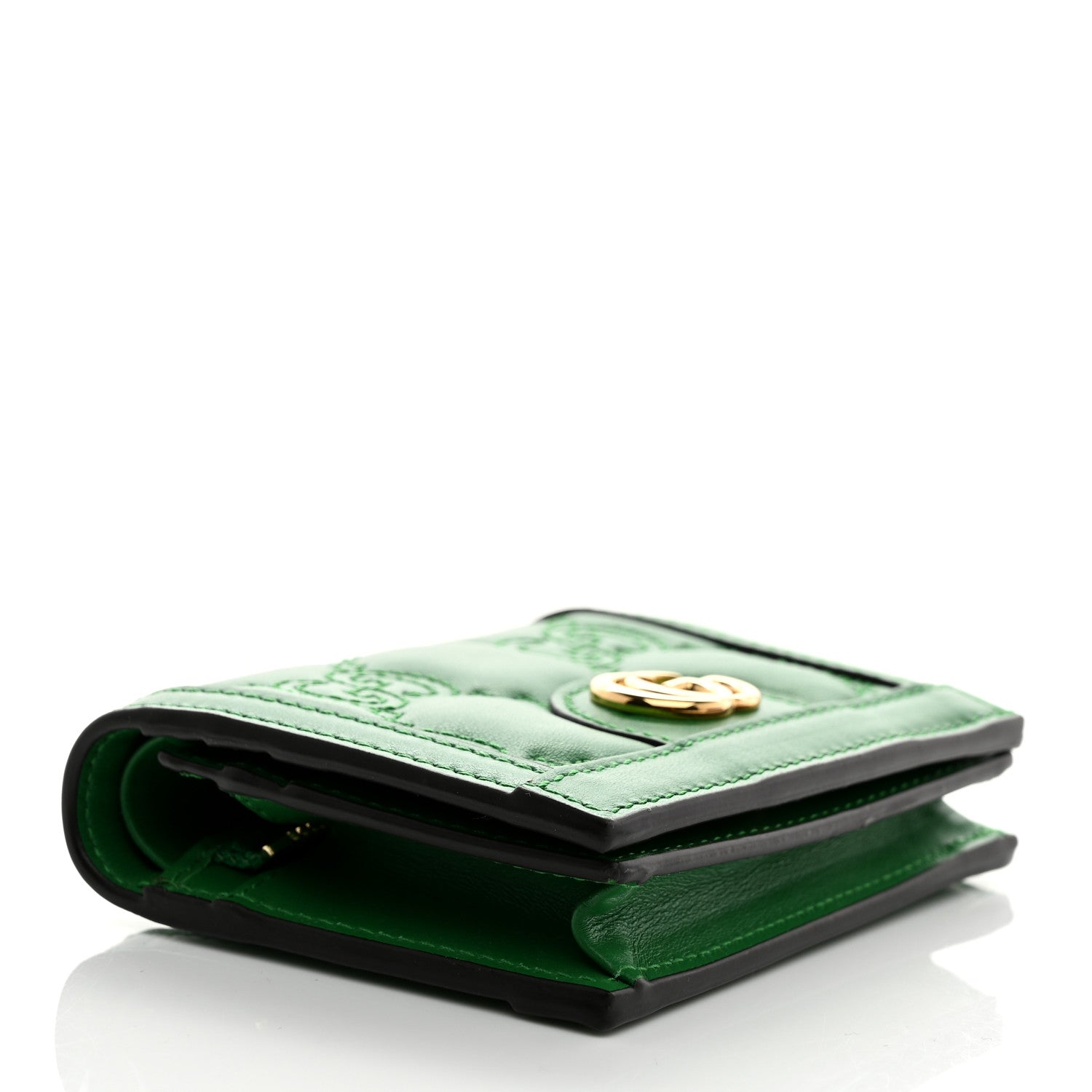 Gucci Calfskin GG Matelasse Card Case Wallet Spring Green 4 of 8