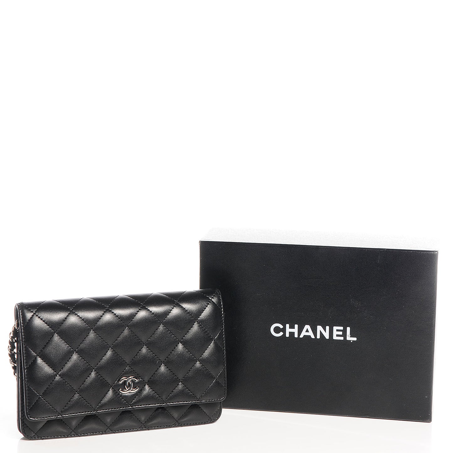 Lambskin Quilted Wallet On Chain WOC Black