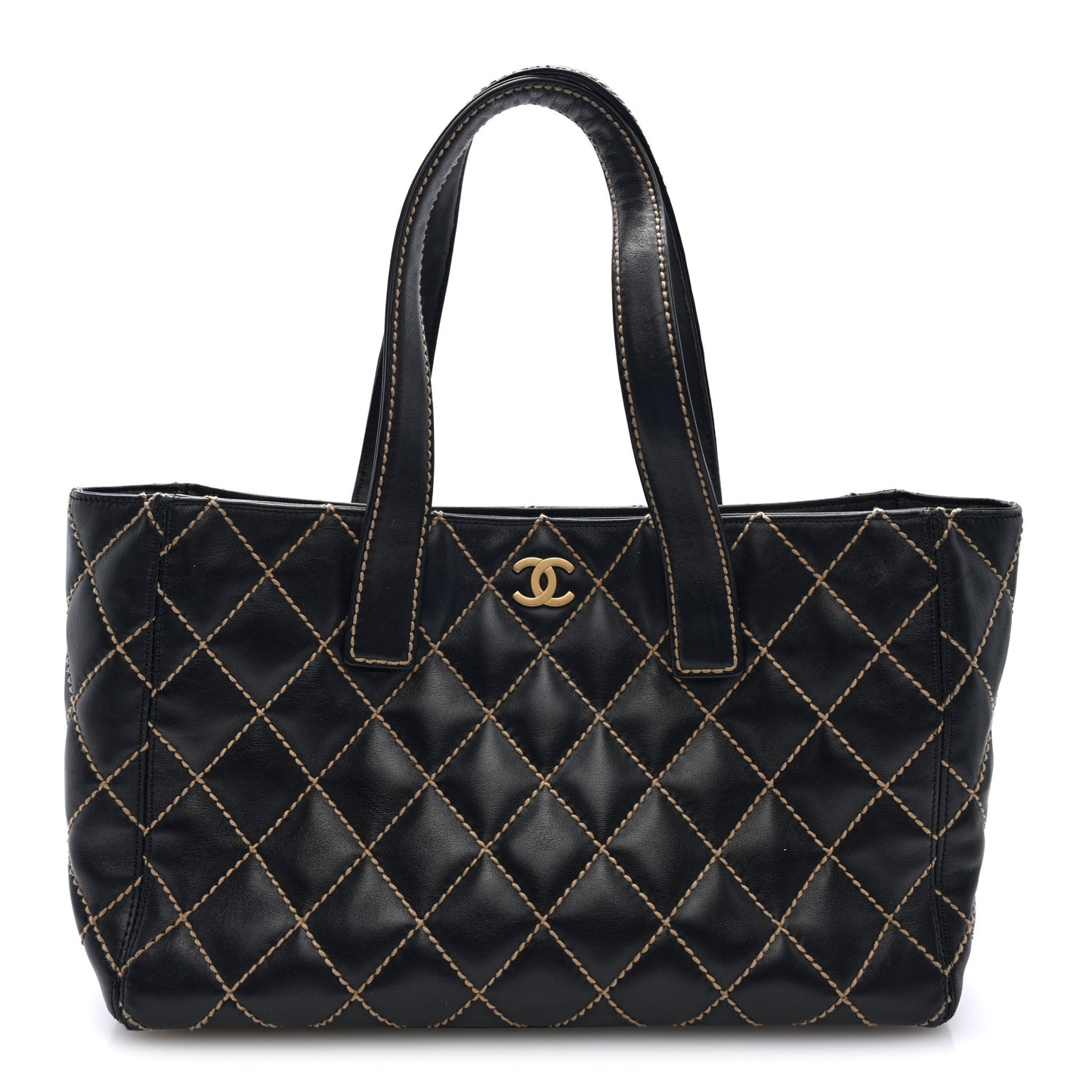 Calfskin Wild Stitch Large Tote Black