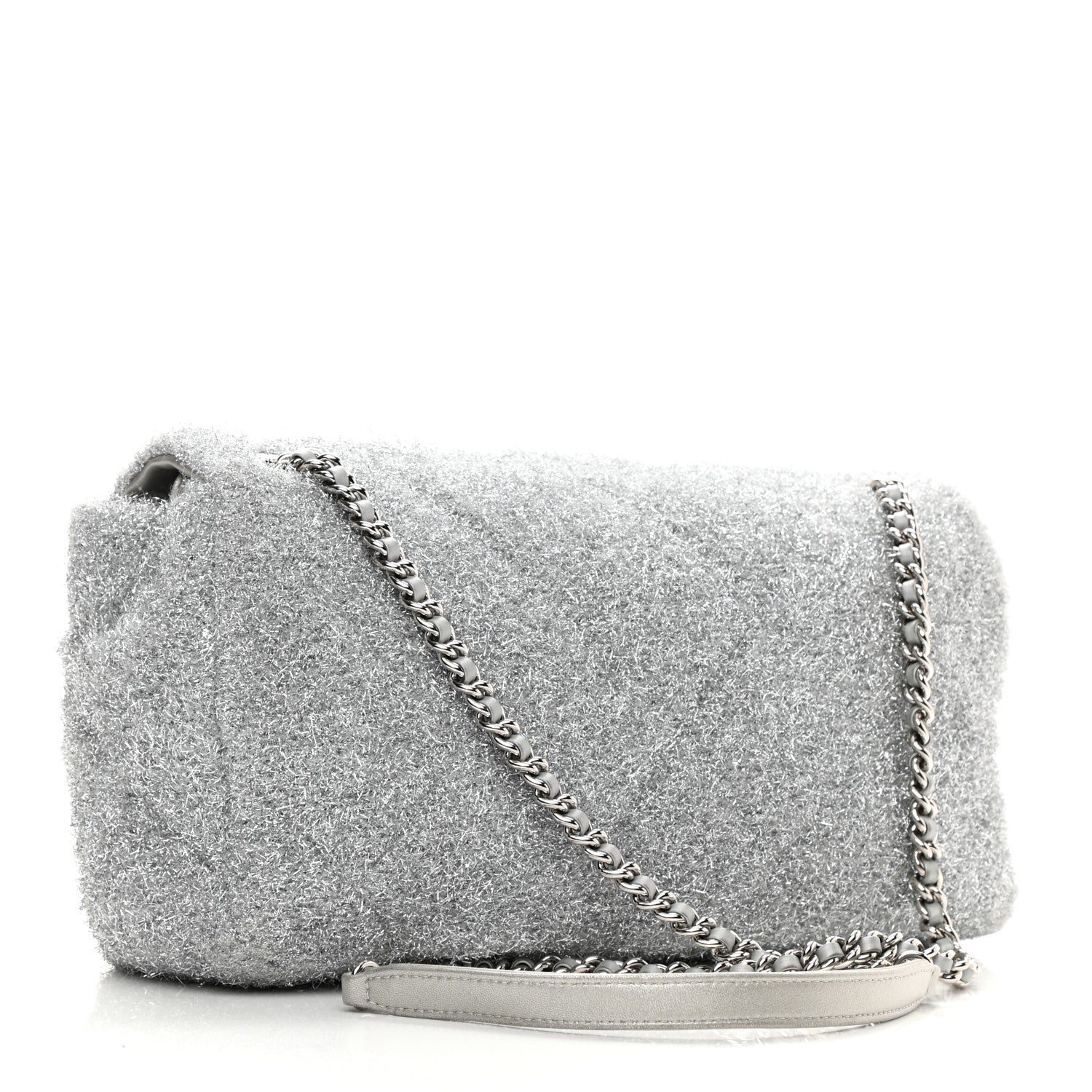 Chanel Lurex Knit Large Pluto Glitter Flap Silver 3 of 8