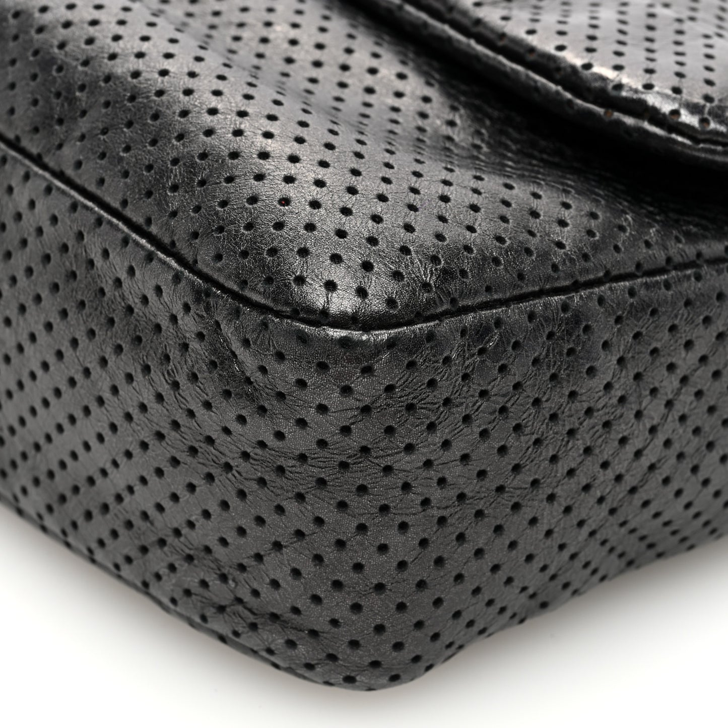 Metallic Crackled Calfskin Large Perforated Drill Flap Black