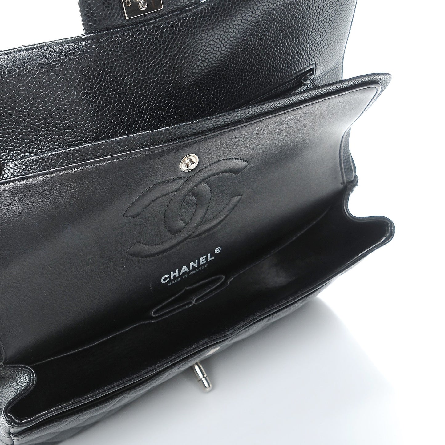 Caviar Quilted Medium Double Flap Black
