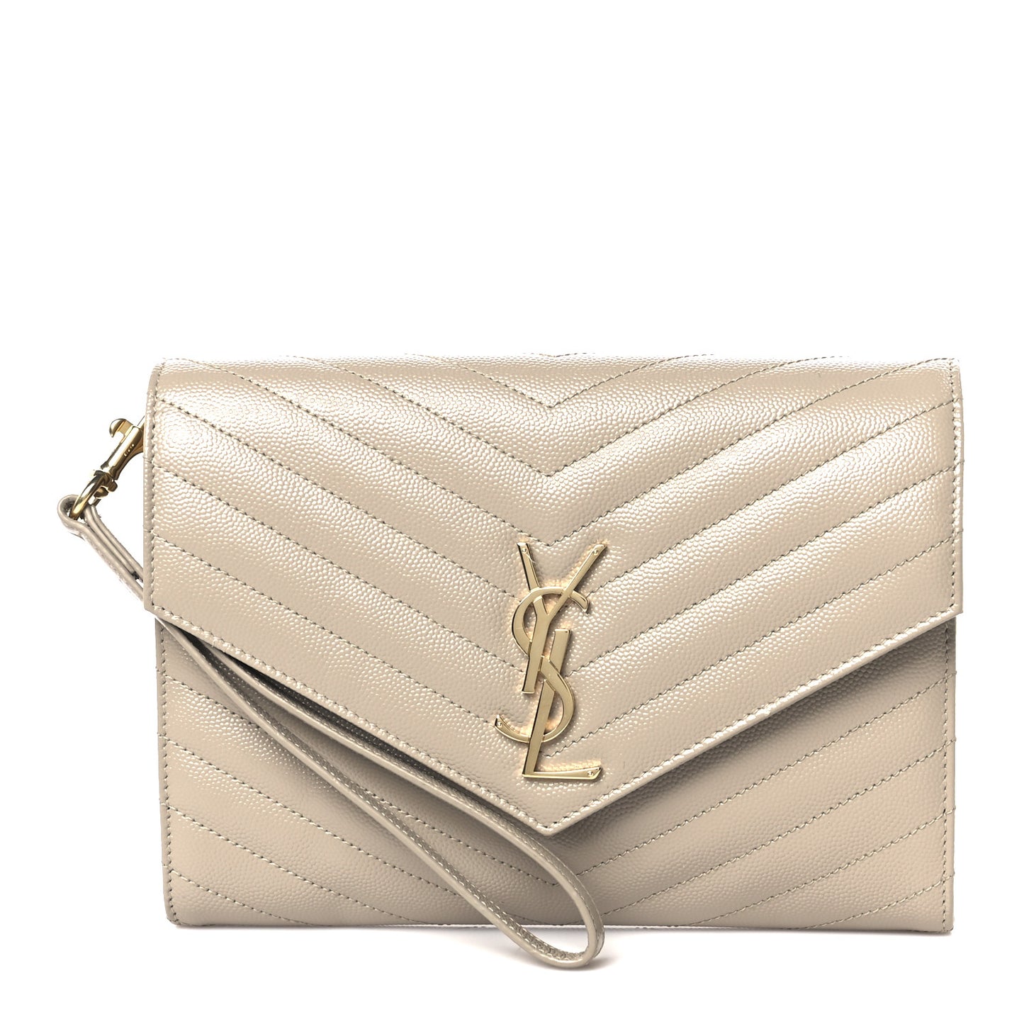 Grain De Poudre Matelasse Chevron Monogram Envelope Clutch Dark Beige