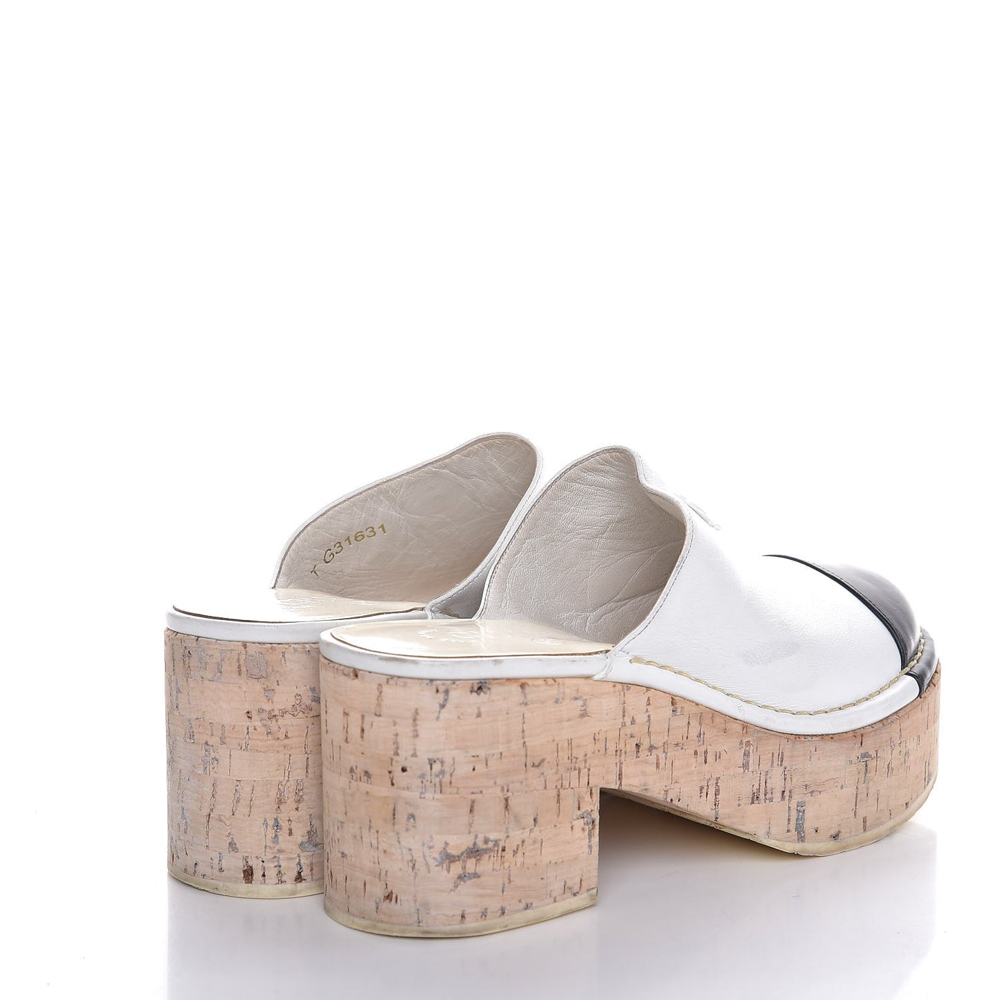 Calfskin Cork Cap Toe CC Clogs 36 Beige Black