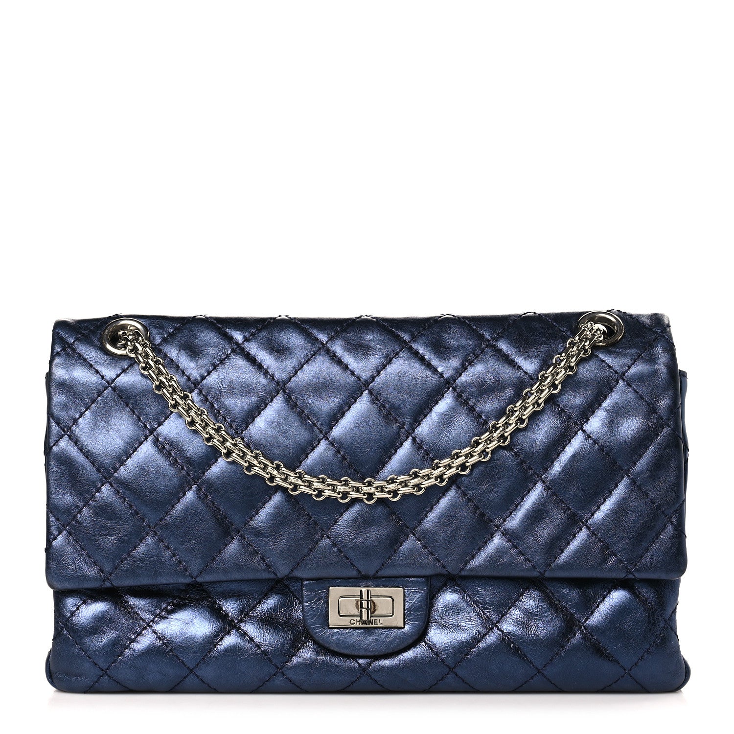 Chanel Metallic Aged Calfskin Quilted 2.55 Reissue 226 Flap Dark Navy Blue 1 of 9