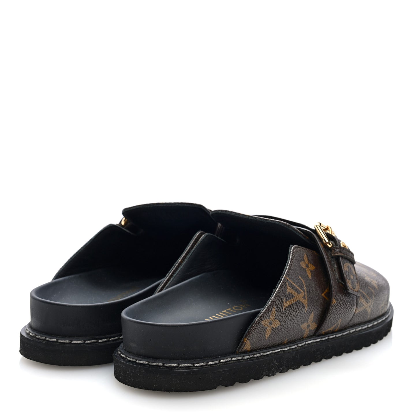 Patent Monogram Womens Cosy Flat Comfort Clog Mules 41 Brown