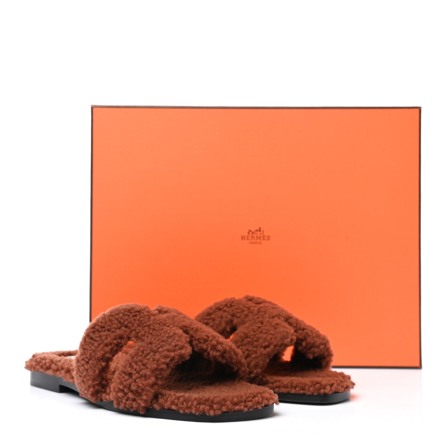 Hermes Woolskin Oran Sandals 37.5 Cognac 9 of 9