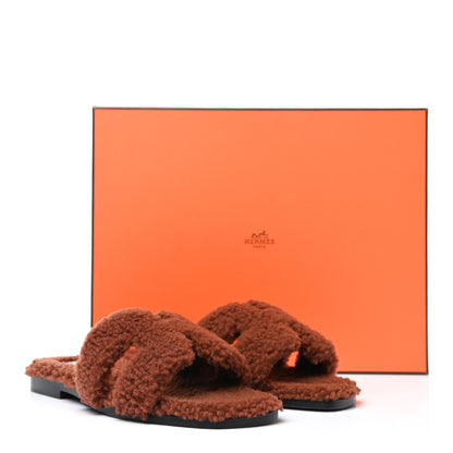 Hermes Woolskin Oran Sandals 37.5 Cognac 9 of 9