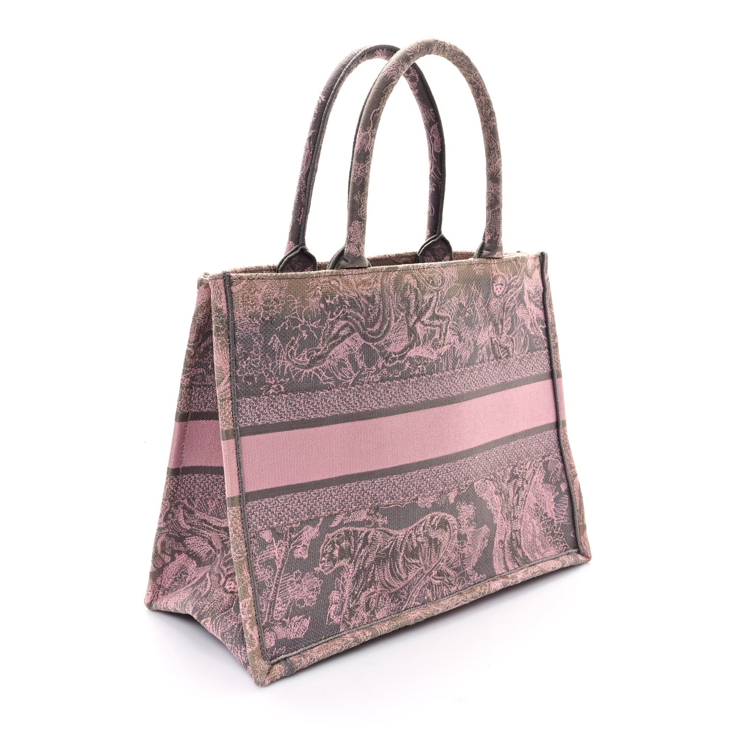 Canvas Embroidered Medium Dioriviera Toile De Jouy Book Tote Pink Grey