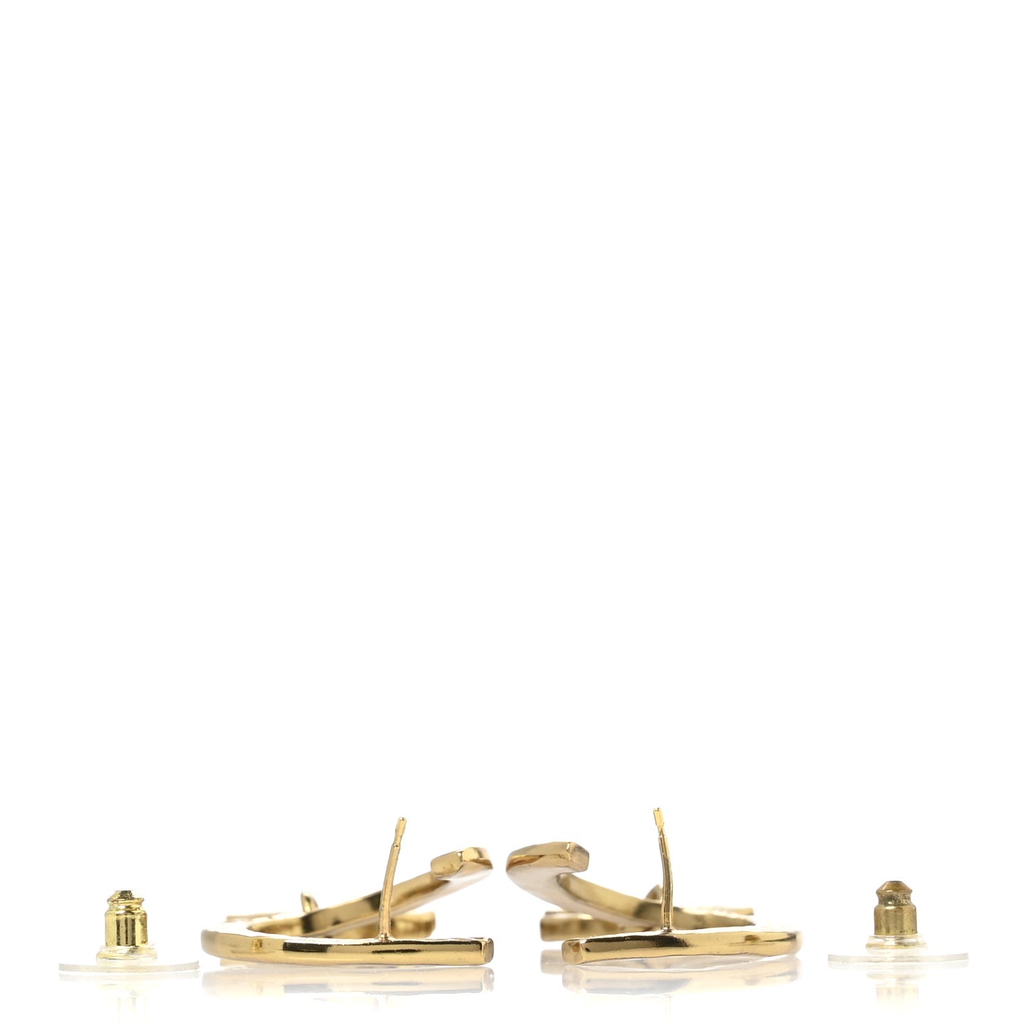 Metal Textured Hoop Drop CC Earrings Gold