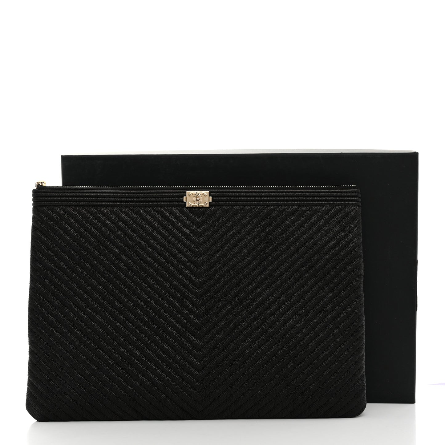 Caviar Chevron Large Boy Cosmetic Case Black