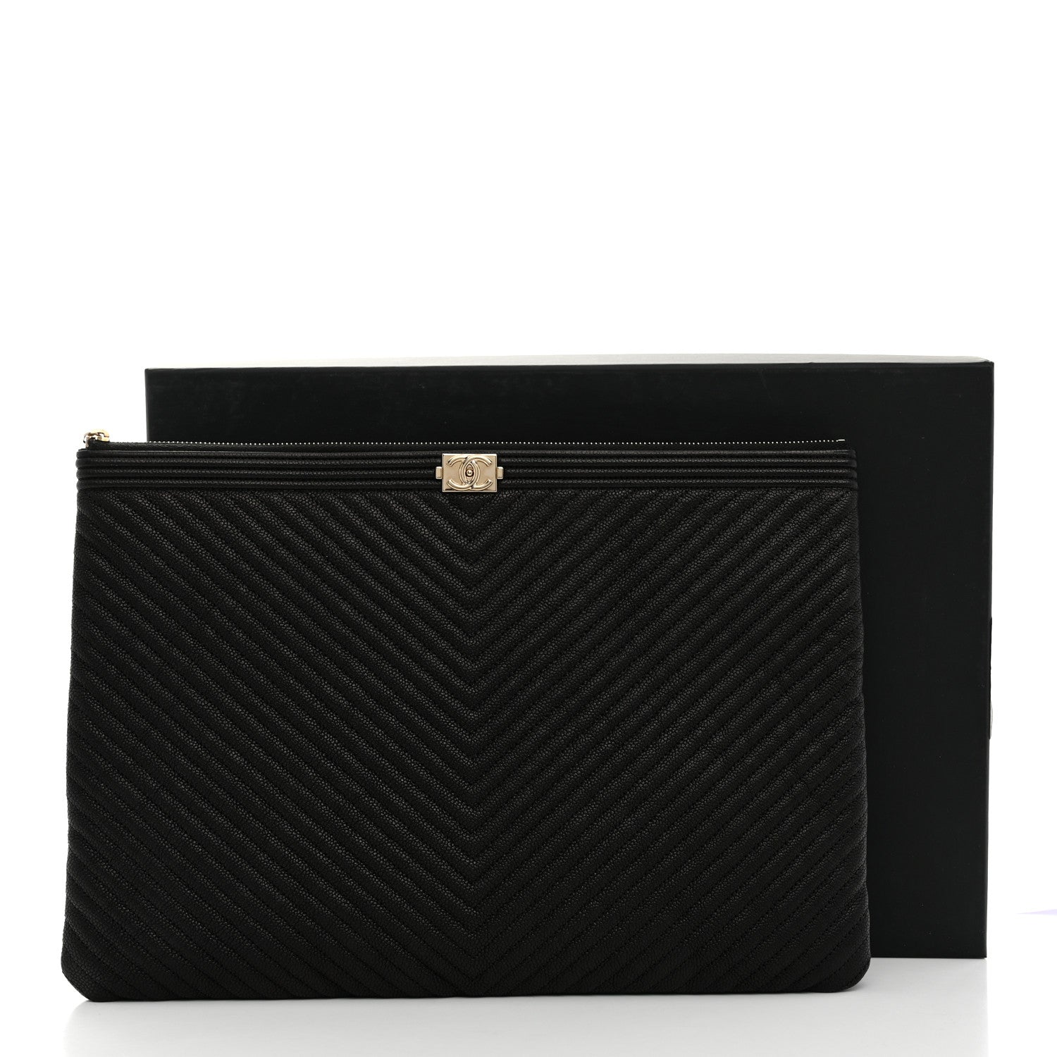 Chanel Caviar Chevron Large Boy Cosmetic Case Black 8 of 8