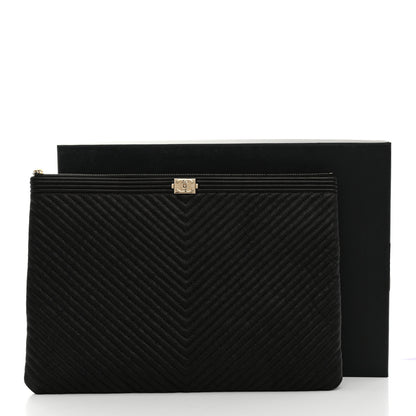 Chanel Caviar Chevron Large Boy Cosmetic Case Black 8 of 8