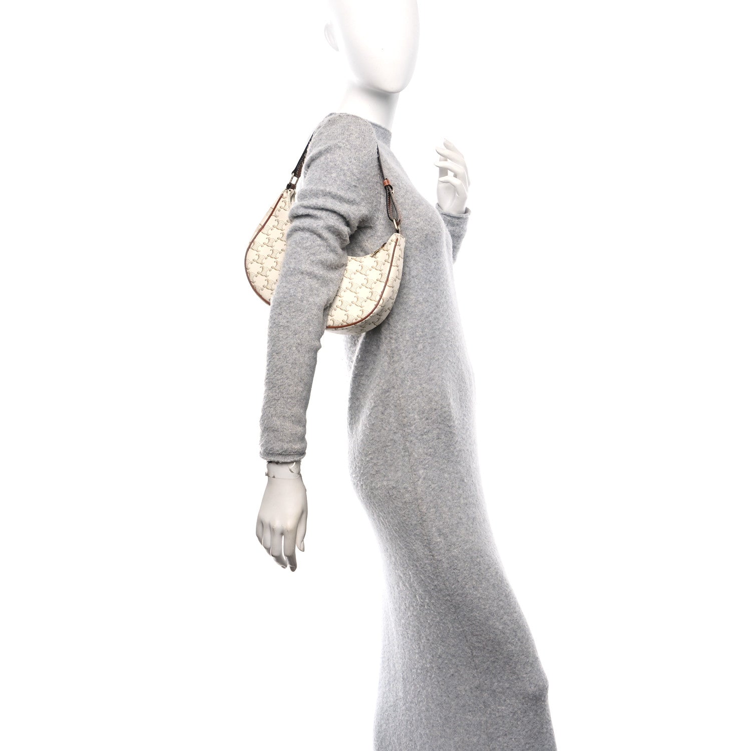 Celine Canvas Calfskin Ava Triomphe Shoulder Bag White 2 of 11