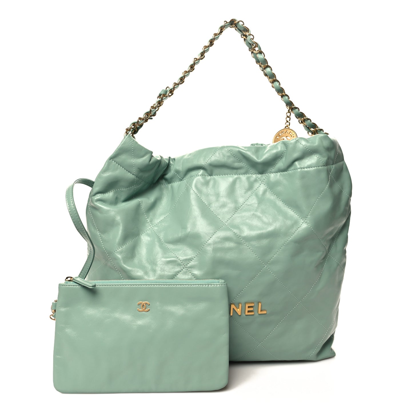 Shiny Calfskin Quilted Chanel 22 Light Green