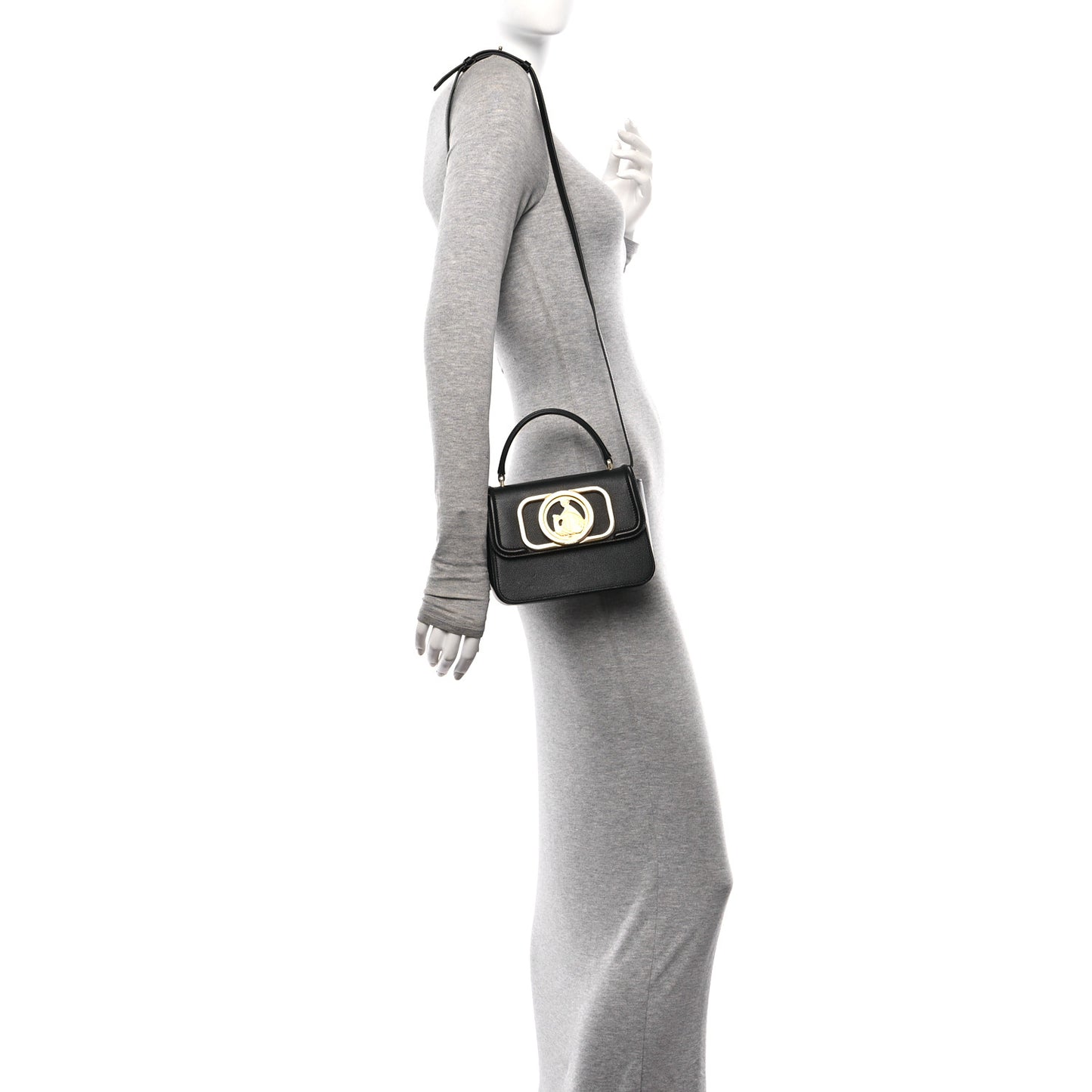 Calfskin 22 Logo Plaque Top Handle Bag Black