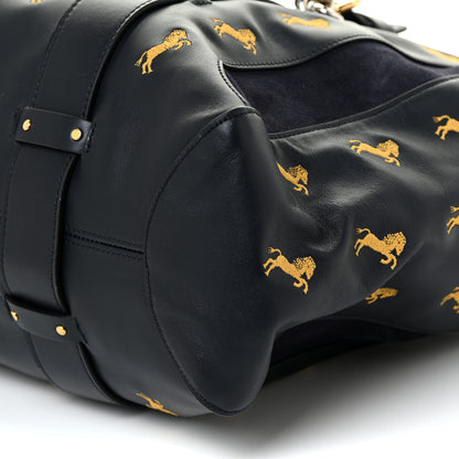 Chloe Smooth Calfskin Little Horses Embroidered Tao Zipped Tote Black 8 of 14
