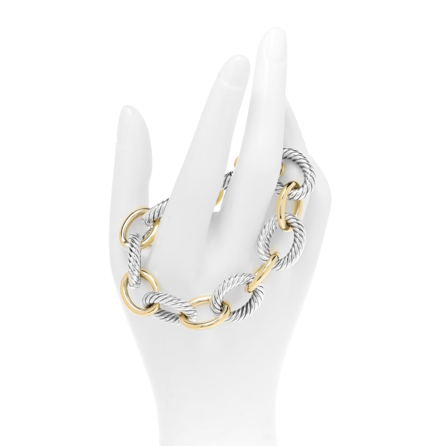 David Yurman Sterling Silver 18K Yellow Gold 17mm Extra Large Oval Link Bracelet 2 of 7