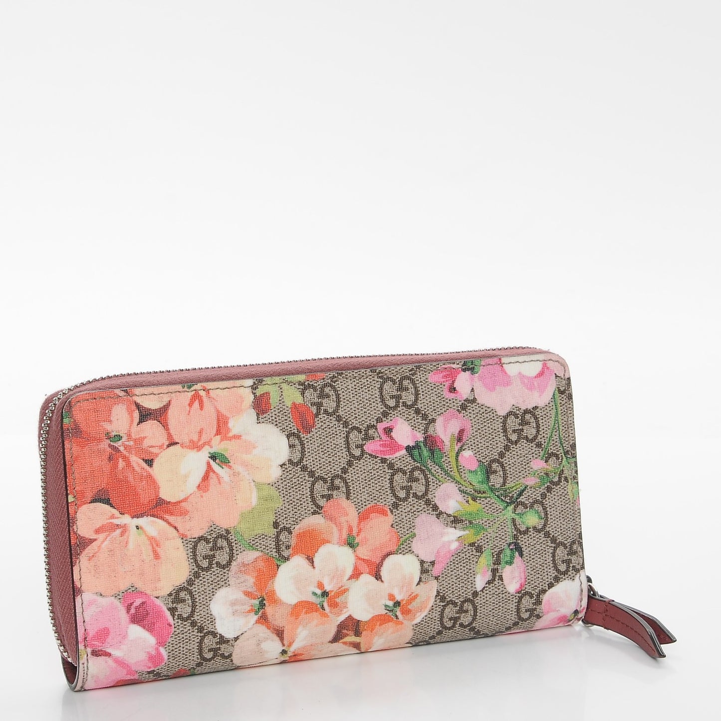 GG Supreme Monogram Blooms Zip Around Wallet Beige Multicolor Dry Rose