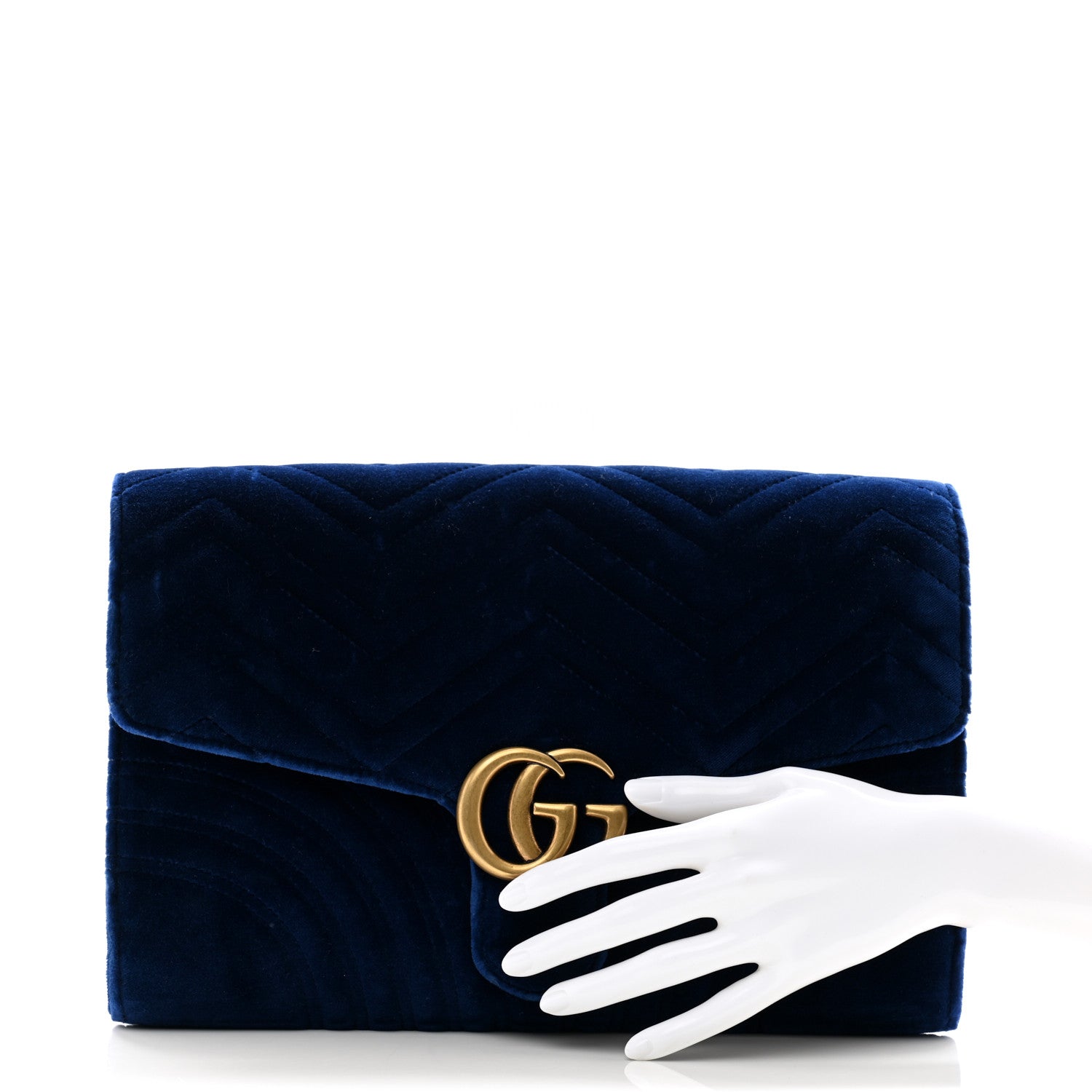 Gucci Velvet Matelasse GG Marmont Clutch Cobalt Blue 2 of 10