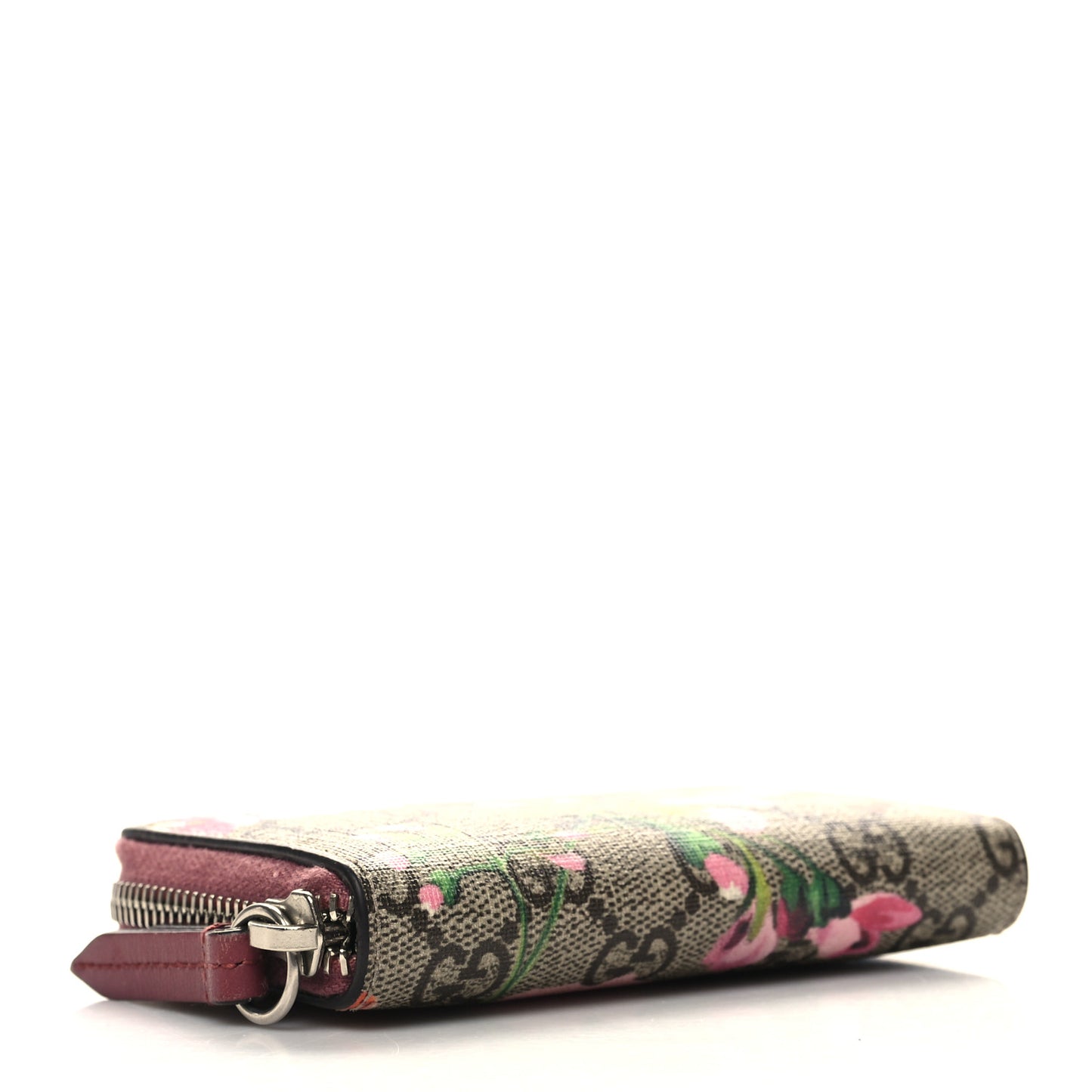 GG Supreme Monogram Blooms Zip Around Card Case Wallet Beige Multicolor Dry Rose