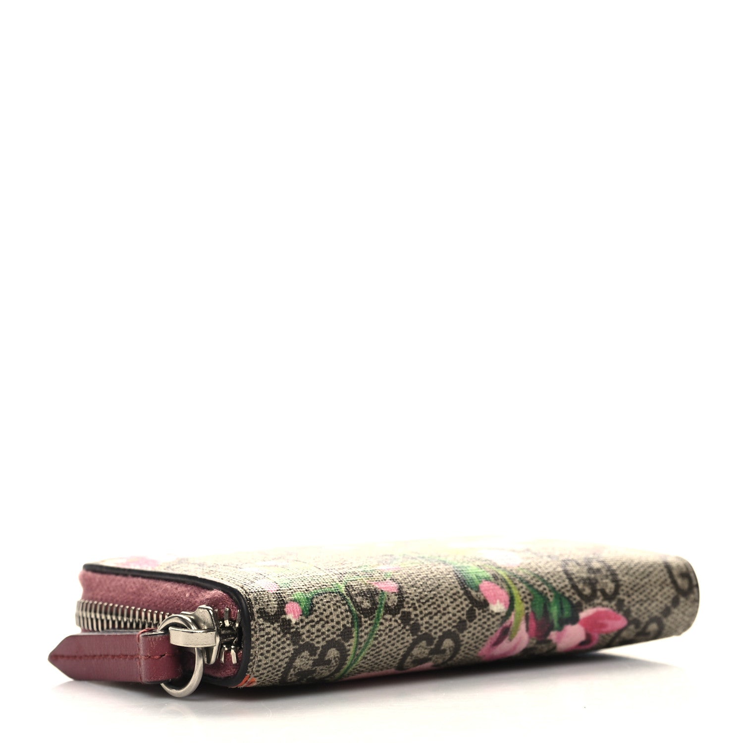 Gucci GG Supreme Monogram Blooms Zip Around Card Case Wallet Beige Multicolor Dry Rose 4 of 7