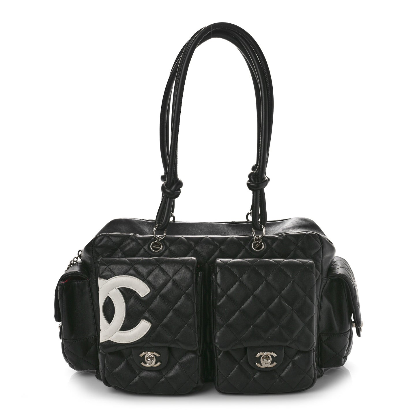 Calfskin Quilted Large Cambon Multipocket Reporter Black White