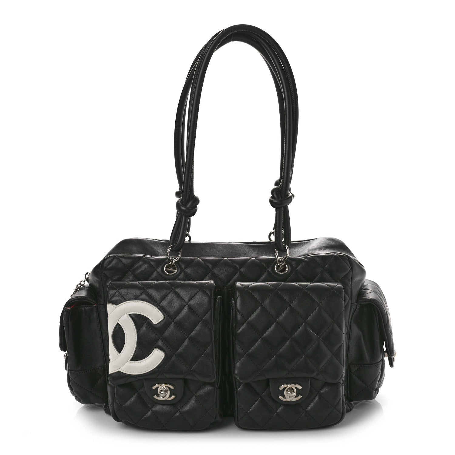 Chanel Calfskin Quilted Large Cambon Multipocket Reporter Black White 1 of 13