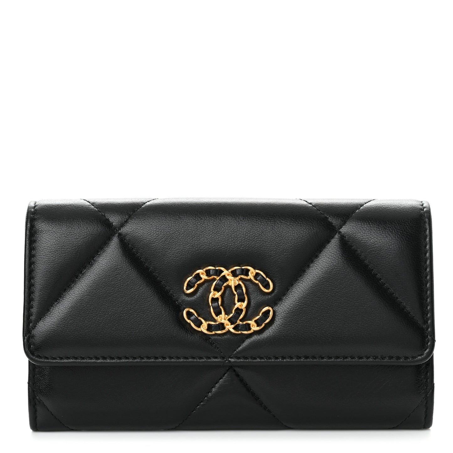 Lambskin Quilted Chanel 19 Flap Wallet Black