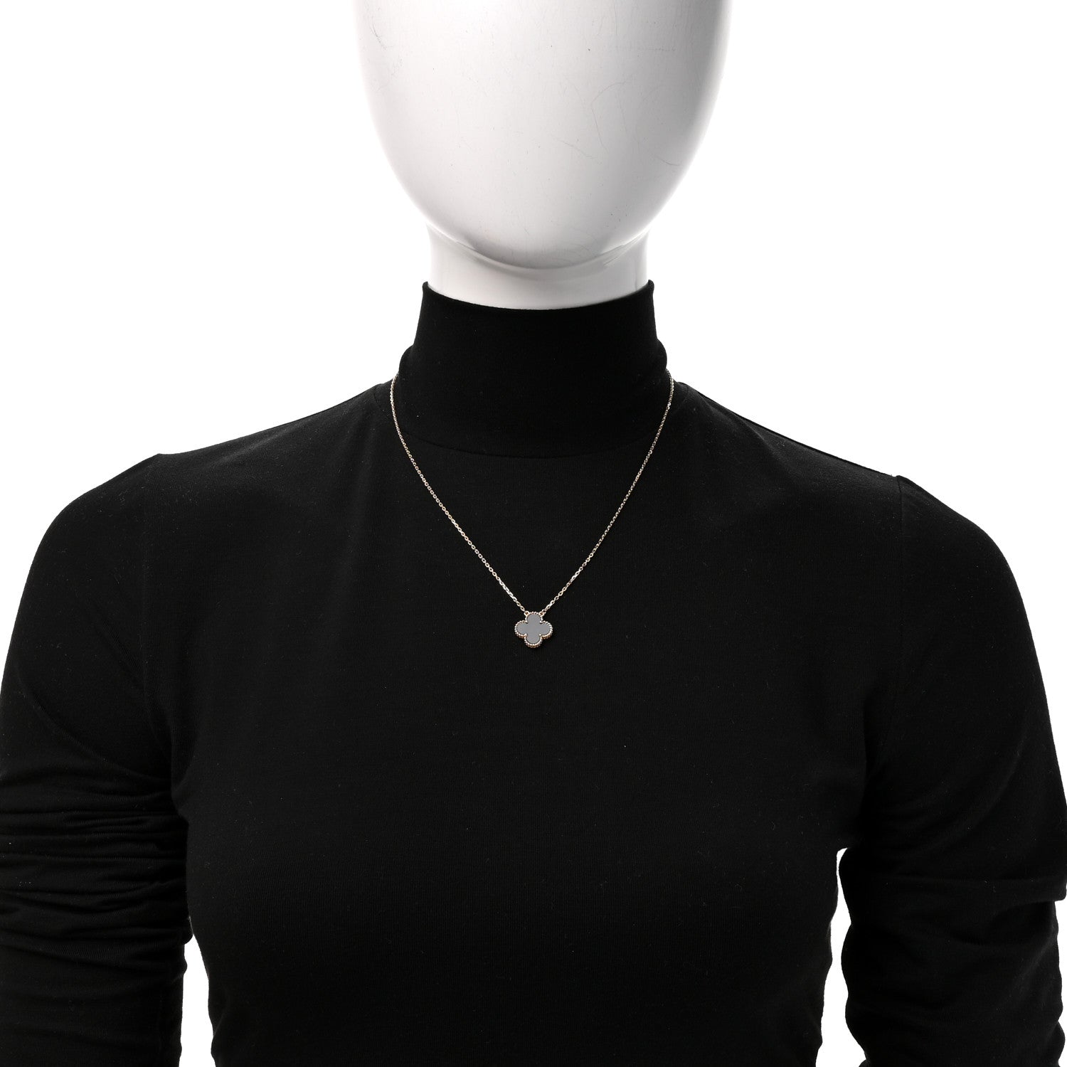 Van Cleef & Arpels 18K Yellow Gold Black Onyx Vintage Alhambra Pendant Necklace 2 of 6