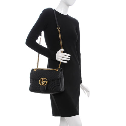 Gucci Calfskin Matelasse Medium GG Marmont Shoulder Bag Black 2 of 7