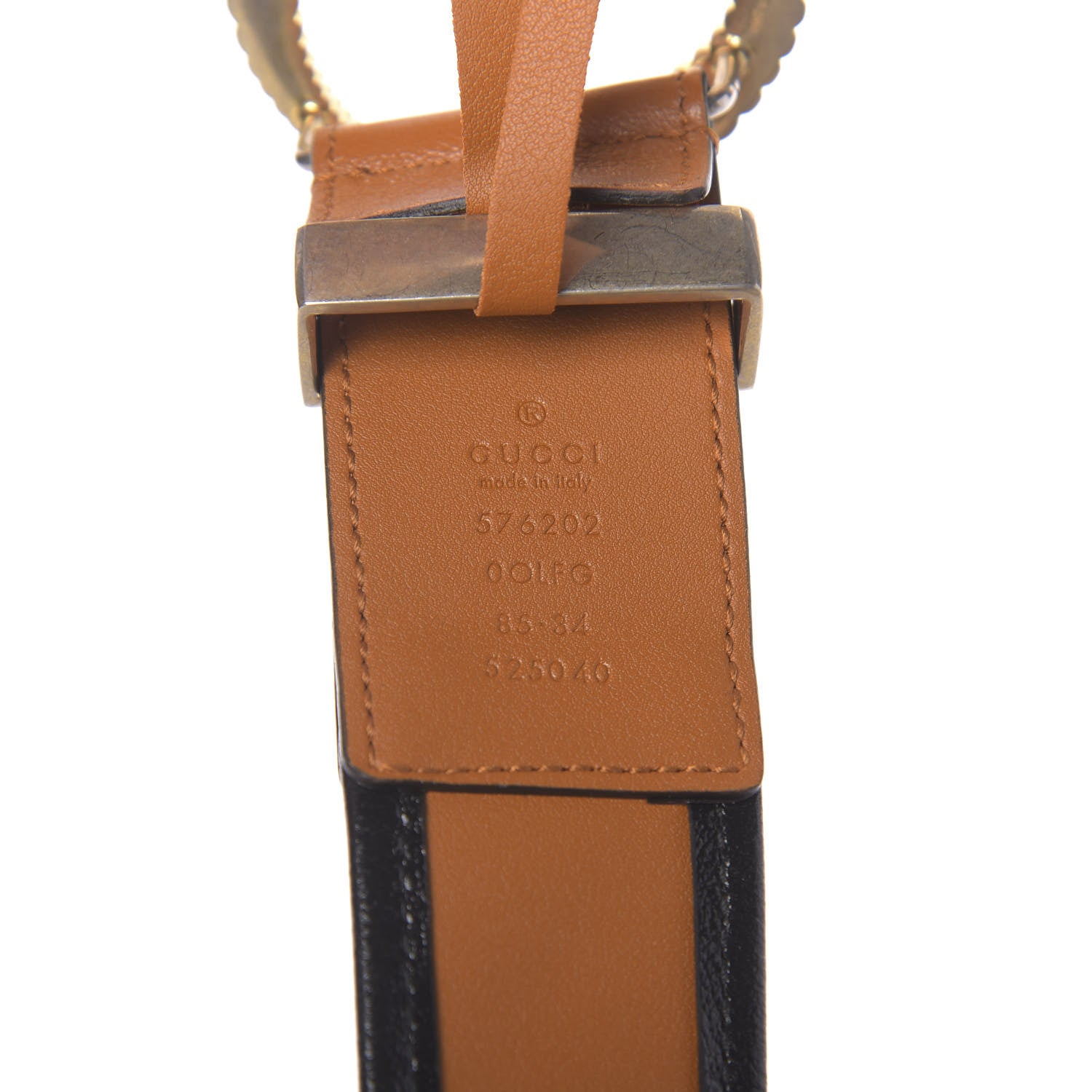 Gucci Azalea Calfskin Matelasse Diagonal Torchon Double G 40mm Belt 85 34 Cognac Black 3 of 5