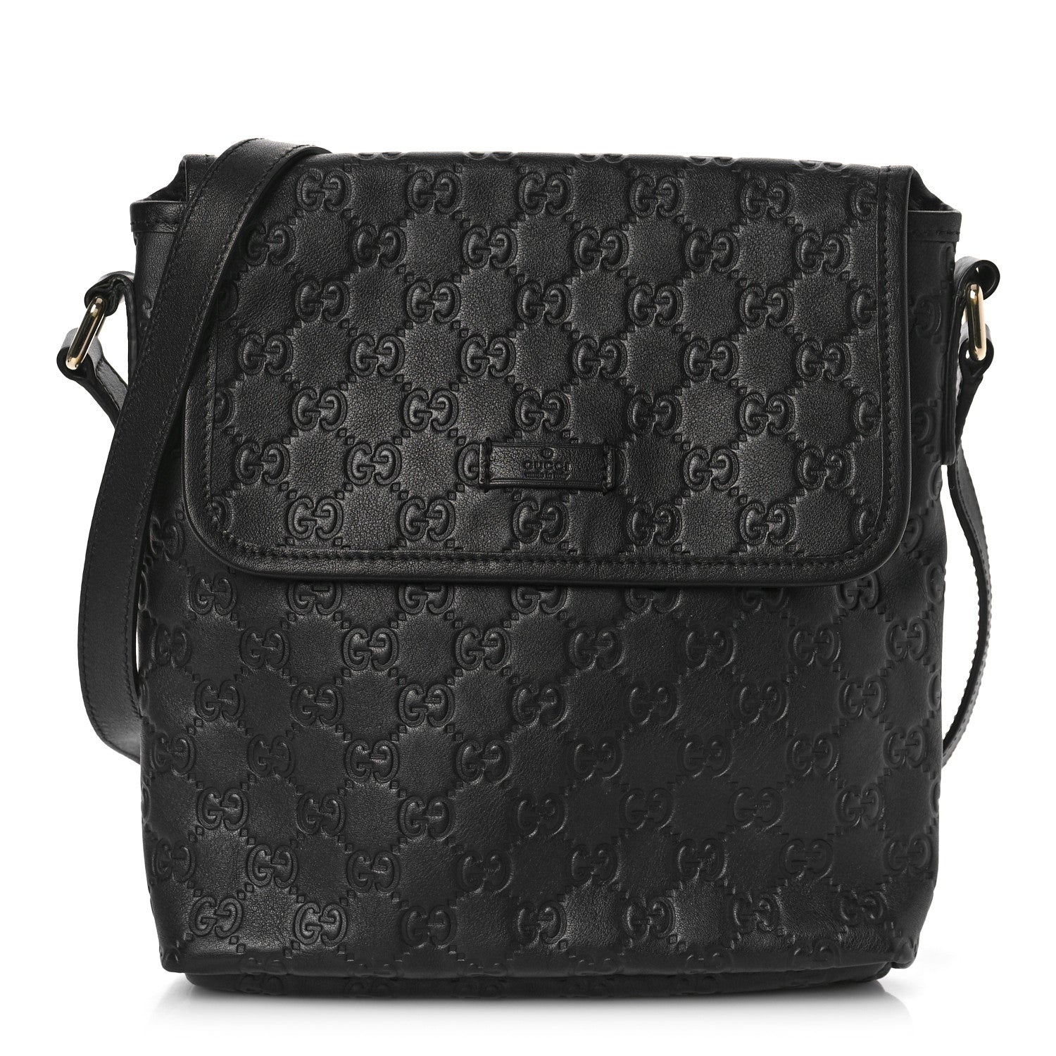 Gucci Guccissima Small Flap Messenger Bag Black 1 of 9