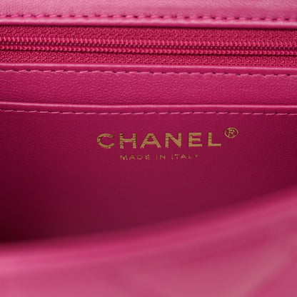 Chanel Lambskin Quilted Mini Top Handle Rectangular Flap Fuchsia 6 of 10