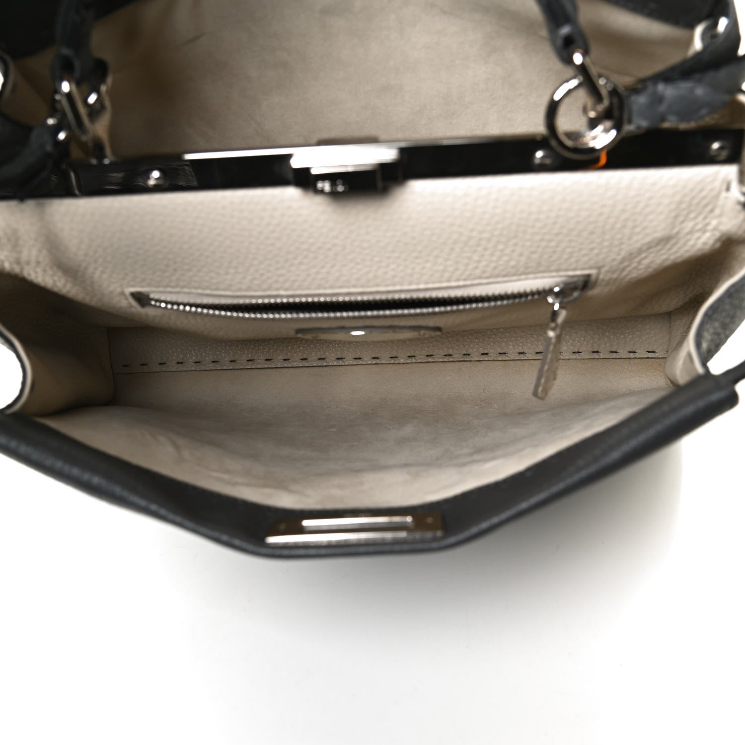 Fendi Cuoio Romano Selleria Bi-Color Large Peekaboo Iconic Satchel Asfalto Latte 6 of 12