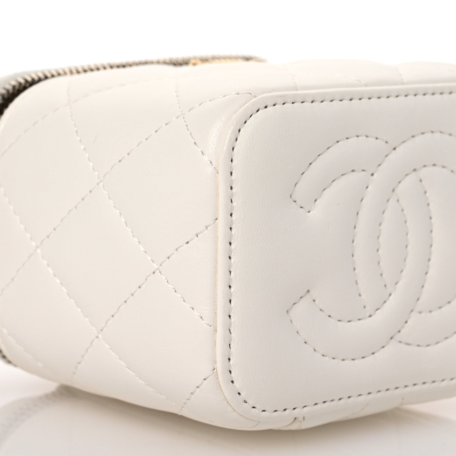 Chanel Lambskin Quilted Pearl Crush Mini Vanity Case With Chain White 9 of 13