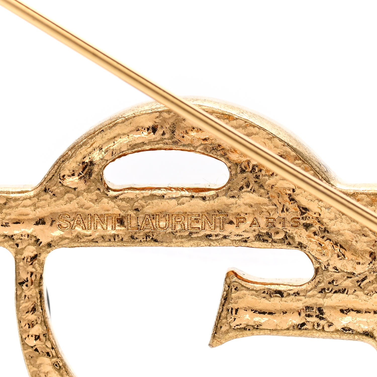 Saint Laurent Monogram Crocodile Opyum Brooch Gold Black 4 of 4