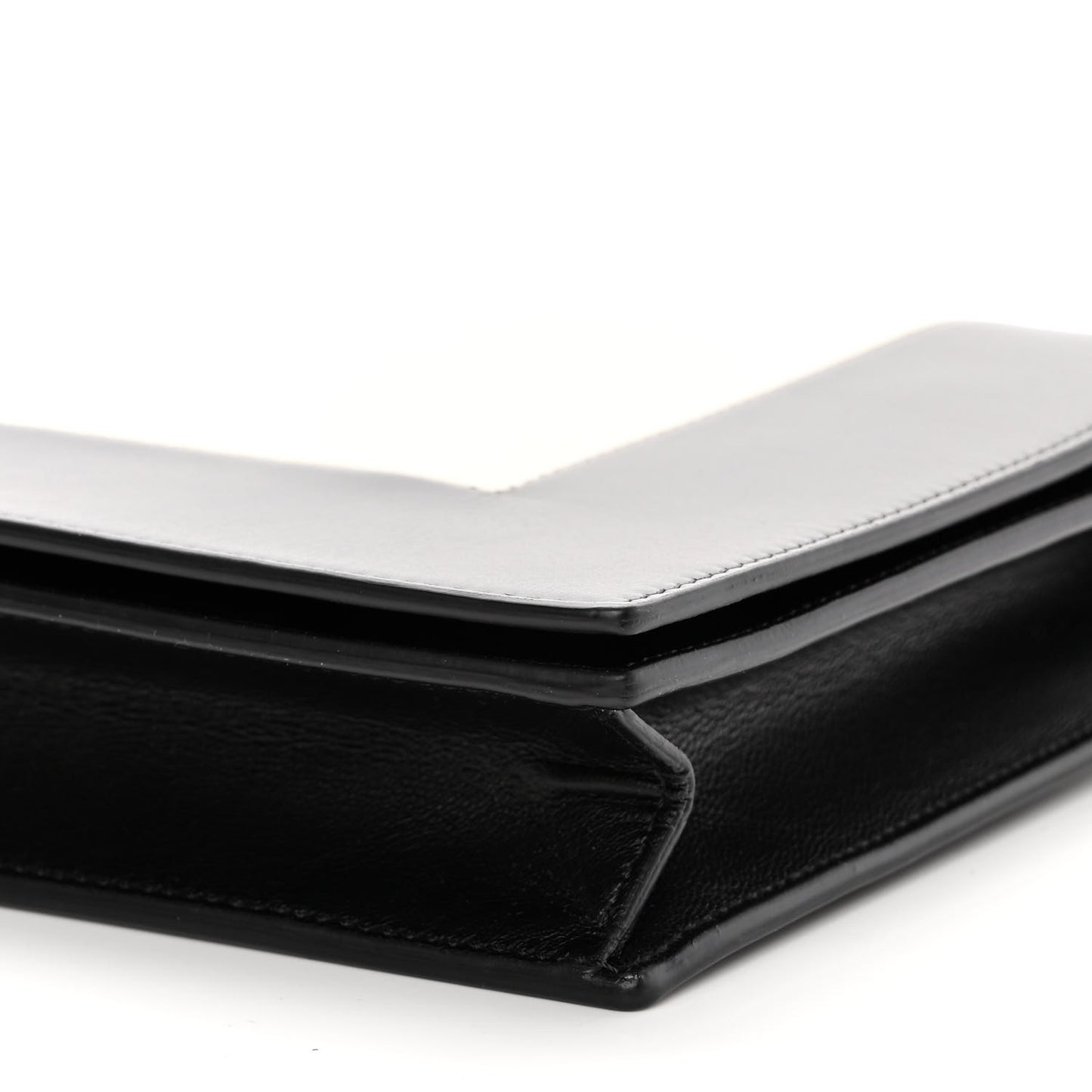 Smooth Lambskin Frame Evening Chain Clutch Black White